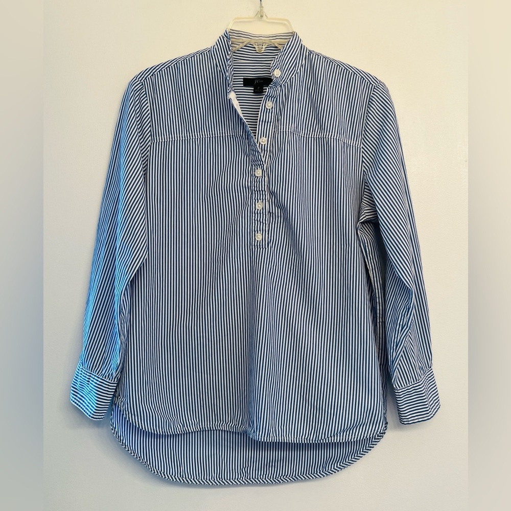J.Crew blue and white striped cotton popover shirt size 2